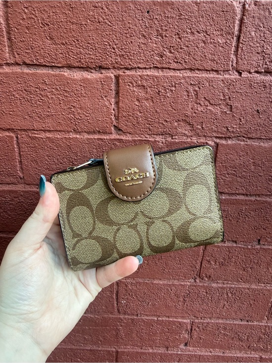 Coach Handbags - Coach Brown Signature Compact Card Wallet